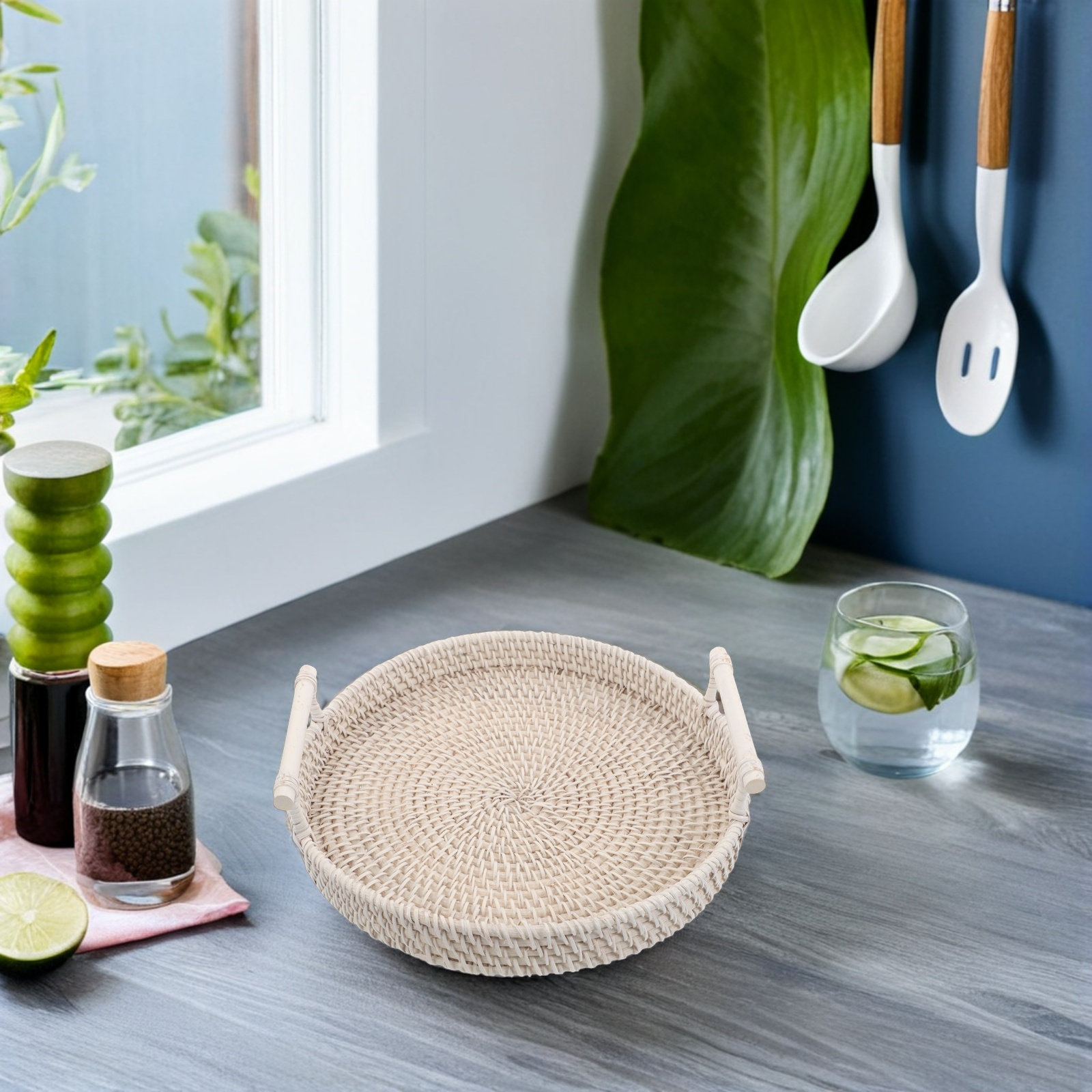 Rattan Tray Handle - Yuvarlak Rattan Tepsi, Meyve, Ekmek, Atıştırmalık,