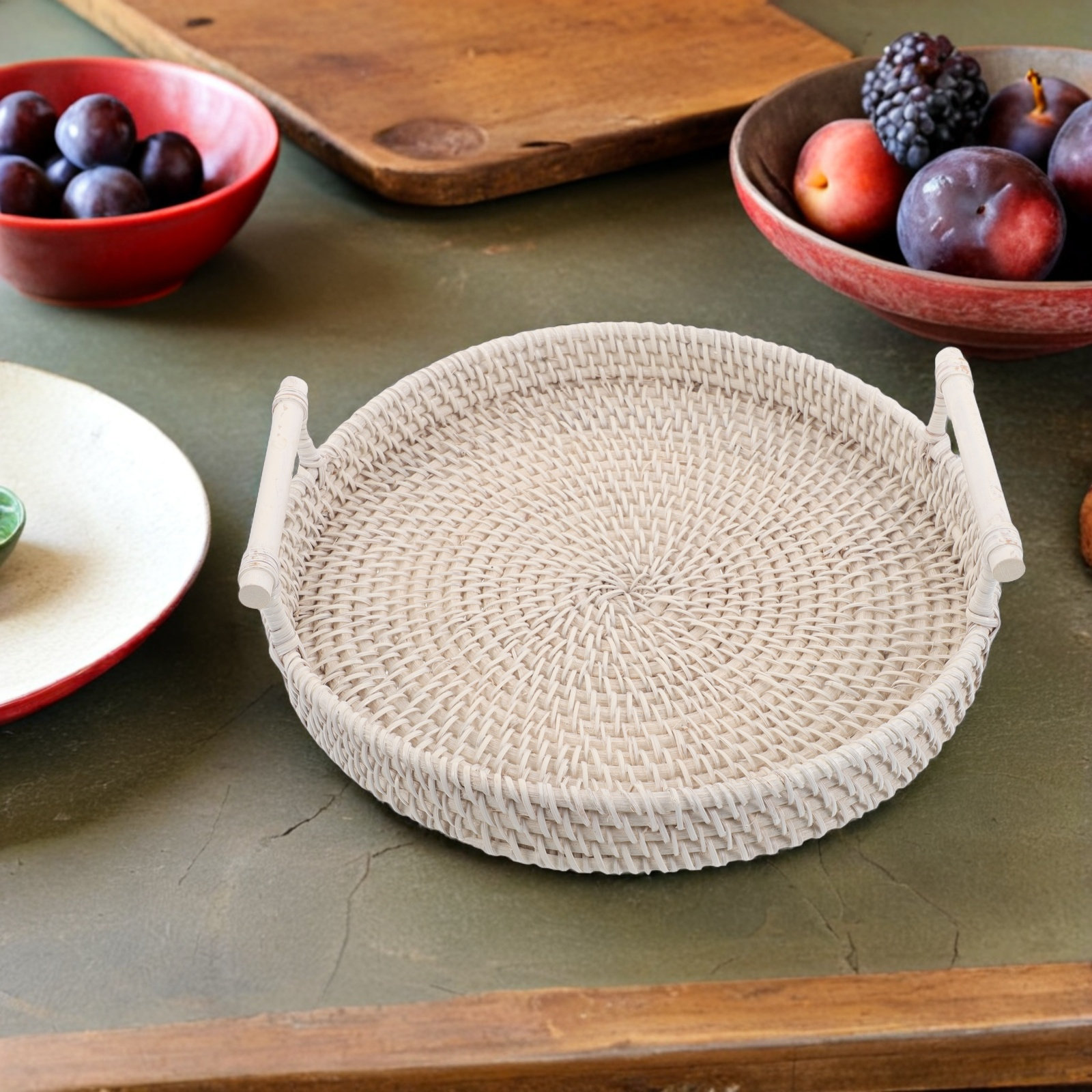 Yuvarlak Rattan Tepsi, Meyve,  - Rattan Tray Handle incelemesi ve fiyatı